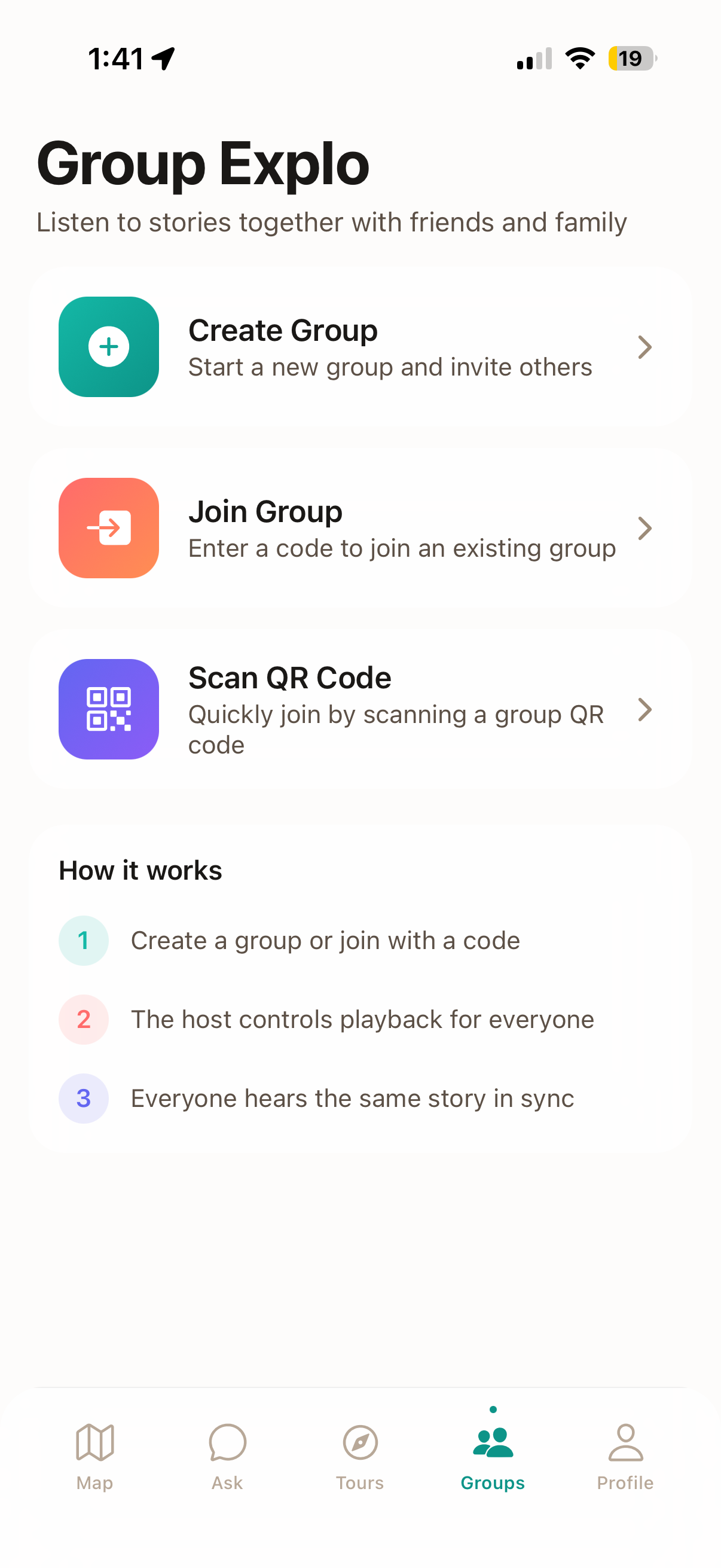 Wexplo Group Explo feature for synchronized audio with friends